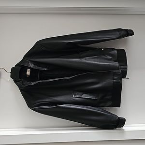 Black Leather Fall/Spring/Summer Bomber Jacket